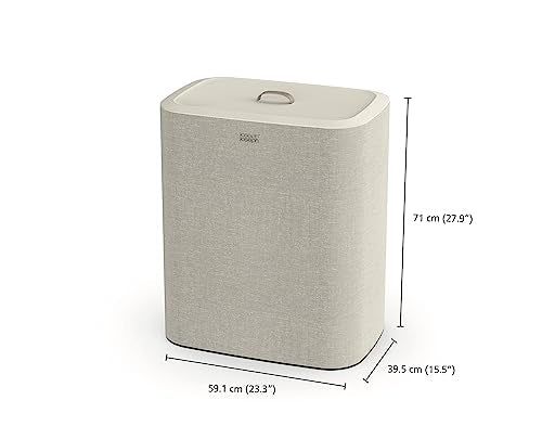Joseph Joseph Tota 90 liter/23.8 gallon Laundry Hamper Separation Basket with lid, 2 Removable Washing Bags with Handles - Ecru