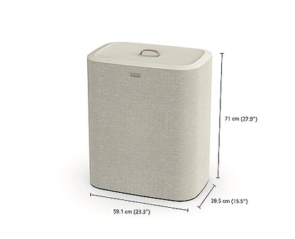 Joseph Joseph Tota 90 liter/23.8 gallon Laundry Hamper Separation Basket with lid, 2 Removable Washing Bags with Handles - Ecru