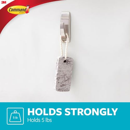 Command Large Satin Nickel Bath Hooks, 1 Hook, 2 Strips | Water Resistant, Damage-Free Hanging, Ideal for Bathroom Organization, Great for Hanging Bath Robes, Holds up to 5 lb
