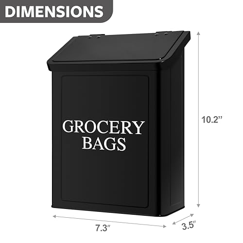 Calindiana Modern Farmhouse Metal Magnetic Grocery Bags Holder for Plastic Bags with LId and Kitchen Organizer and Storage Wall Mount Grocery Bag Dispenser Space Saving, Black