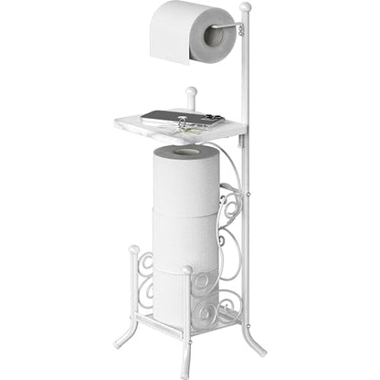 Simple Houseware English Style Toilet Paper Stand Holder w/Woodtop, White | 4 Paper Rolls, 8.5" x 8.75" x 29.2"
