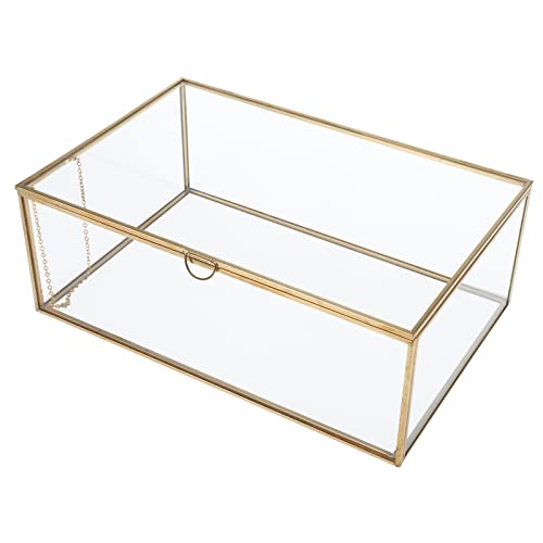 Vintage Glass Box with Lid - Clear Jewelry Glass D... (Gold | Brass, Glass)