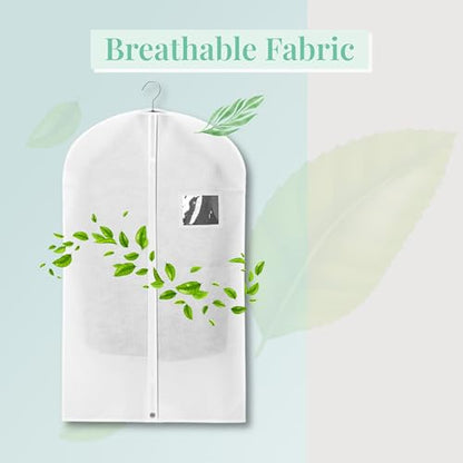 2-Pack Breathable Garment Bags for Hanging Clothes – Dust-Proof Suit & Dress Covers with Clear Window – Waterproof, Foldable Closet Storage Organizer for Coats, Gowns, and Jackets (White, 55")