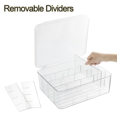 ZEXALOR Socks Underwear Drawer Organzier Dividers, 16 Compartment Removable Divided Plastic Storage Bin with Lid, Storage Organizer for Scarves Ties Bras, Clear Dresser Drawer Organizers