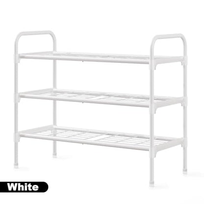 3-Tler Shoe Rack Organlzer, Rustproof lron, Spaclous Shoe Storage Shelf for Closet or Entryway, Fits Sneakers & Slippers, White