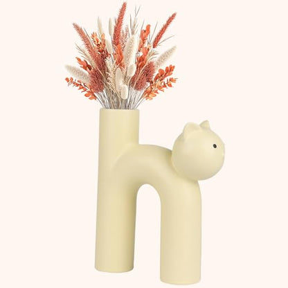 Ceramic Cat Vase Gift for Cat Lovers, Cat Mom Gift, Home Office Desk Decor | A thoughtful cat lover gift for women and home office desk decor. Cute vase for plants or dried flowers Cat themed gifts