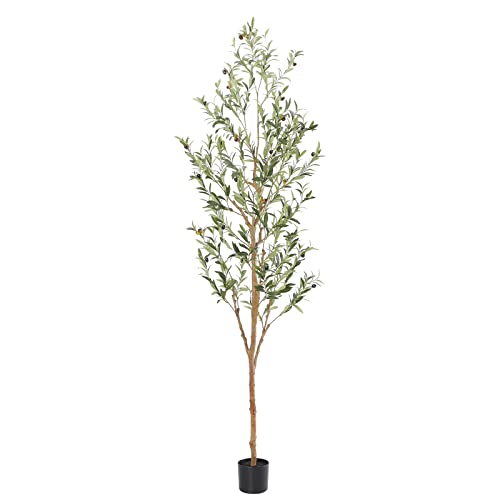 Faux Olive Tree 7ft，Olive Trees Artificial Indoor with Natural Wood Trunk and Realistic Leaves and Fruits. 7 Feet(84in) Fake Olive Tree for Home House Office Décor.