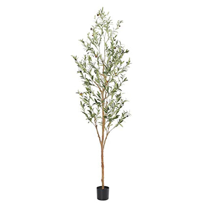 Faux Olive Tree 7ft，Olive Trees Artificial Indoor with Natural Wood Trunk and Realistic Leaves and Fruits. 7 Feet(84in) Fake Olive Tree for Home House Office Décor.