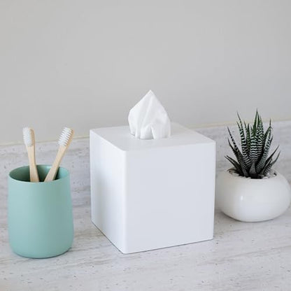 Matte White Square Tissue Box Cover