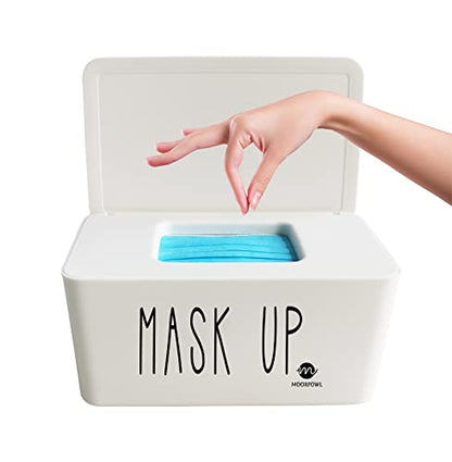 Moorfowl Face Mask Dispenser Mask up Conatainer 8.2" L x 4.9" W x 3.9" H | Mask Container Storage Tabletop Face Covering Organizer Box for Home, Office, Entryways, Schools