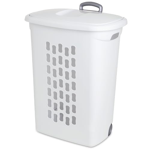 Sterilite Ultra™ Wheeled Hamper, Plastic Laundry Hamper, White, 3 Pack