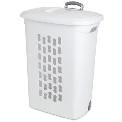 Sterilite Ultra™ Wheeled Hamper, Plastic Laundry Hamper, White, 3 Pack