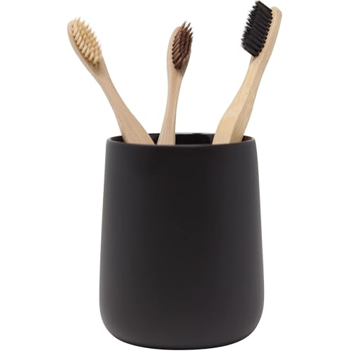 Yew Design Matte Black Bathroom Toothbrush Holder Cup - Round