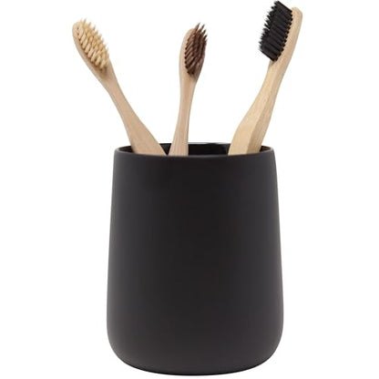 Yew Design Matte Black Bathroom Toothbrush Holder Cup - Round