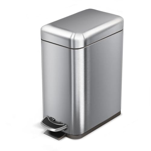 Home Zone Living 1.3 Gallon Stainless Steel Small Trash Can with a Lid | Stainless Steel with Slim Fit Design, Soft-Close Lid for Offices, Bathrooms, Bedrooms and Dorms, Silver
