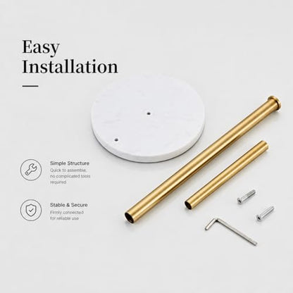 Brushed Gold Paper Towel Holder,Stainless Steel Paper Towel Holder for Kitchen Roll Organize, Standard or Jumbo-Sized Roll Paper, Countertop Roll Dispenser with Marble Base