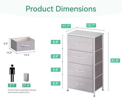 AODK Small Dresser for Bedroom with 4 Storage Drawers, Light Grey | Dressers Chest of Drawers Fabric Dresser with Sturdy Steel Frame, Dressers for Closet with Wood Top