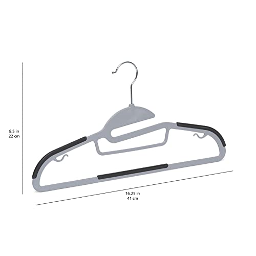 Amazon Basics Space Saving Non-Slip Rubber Coated Plastic Hangers with 360° Swivel Hook, Thin, Gray, Pack of 50