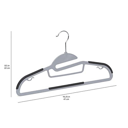 Amazon Basics Space Saving Non-Slip Rubber Coated Plastic Hangers with 360° Swivel Hook, Thin, Gray, Pack of 50