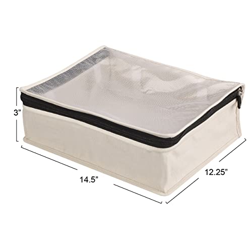 Household Essentials Canvas Sweater Storage Bags, 2-Pack, Breathable Cotton, Under-Bed Zippered Storage with Clear Top Window, Stackable, Cedar Insert Compatible (Not Included), Natural