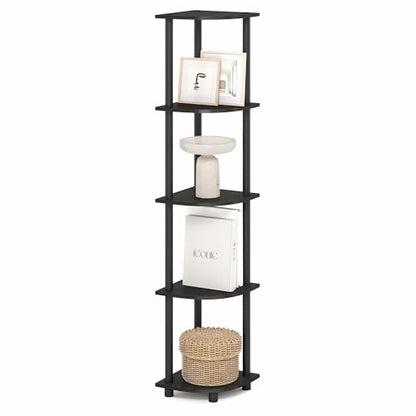 Furinno Turn-N-Tube Corner Shelf, 5-Tier Corner Bookshelf, Open Storage Shelves, for Organization and Storage, Living Room, Home Office, Garage, Bedroom, Black Espresso