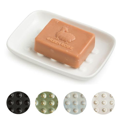 Soap Dish, Ceramic Soap Holder Shower Soap Dish for Bar Soap Sponge, Soap Saver Tray for Bathroom Kitchen Sink, White