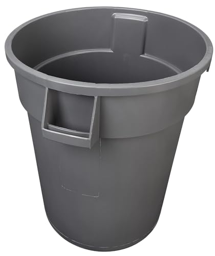 Amazon Basics Heavy Duty Sturdy Round Trash Can, 32 Gallon, Grey, Pack of 2