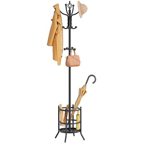 Coat Rack with Umbrella Holder, Coat Stand With 16... (Black | Metal)