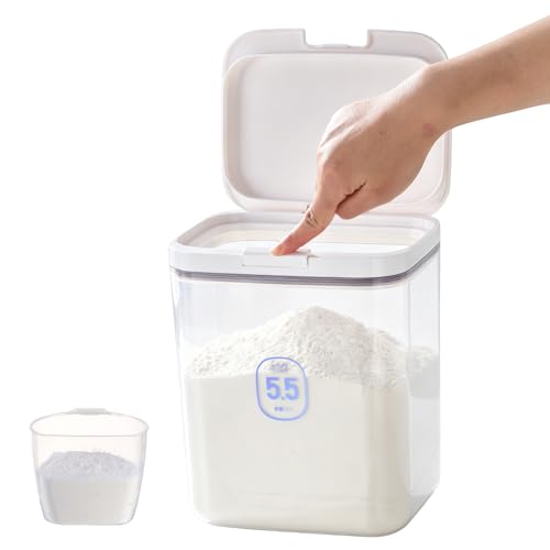 MUAZ Laundry Pods Storage Container - Washing Pods Storage with Pop-up Lids, Clear Box with Scoops, 8 Stickers - 5.5L/12Lbs(270 Pods) Large Organizer for Detergent Pods, Powder