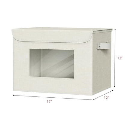 Univivi Fabric Storage Bins with Lids for Clothes 4 Pack, Grey | 17 x 12 x 12 In Foldable Storage Boxes with Handles, Clear Window, Closet Organizers for Home, Bedroom
