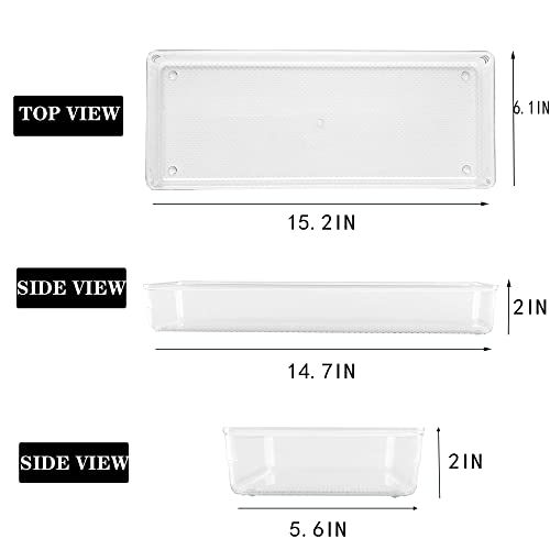 3 Pack Large Clear Plastic Drawer Organizer Tray Cutlery Utensil Makeups Drawer Organizers 15" X 6"