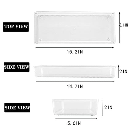 3 Pack Large Clear Plastic Drawer Organizer Tray Cutlery Utensil Makeups Drawer Organizers 15" X 6"