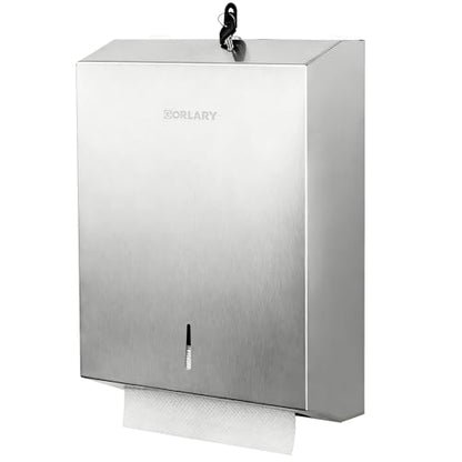 Gorlary Paper Towel Dispenser Wall Mount Commercial, Silver, Lockable | Brushed Stainless Steel, Fits C-Fold Multifold Trifold Paper Towels, Fingerprint Resistant, Touchless Hand Towels holder