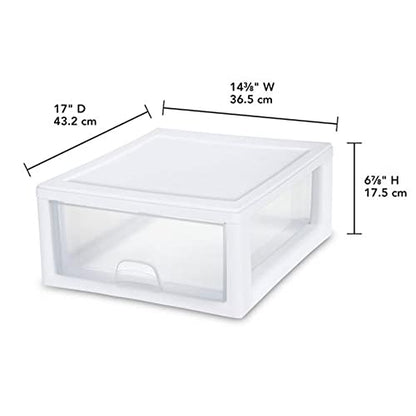 Sterilite 6-Pack 16 Quart Stacking Drawer, Clear Storage Closet Organizer, White Frame - Stackable Modular Plastic Drawers for Clothes, Accessories, Craft Supplies, Shoes or Linens
