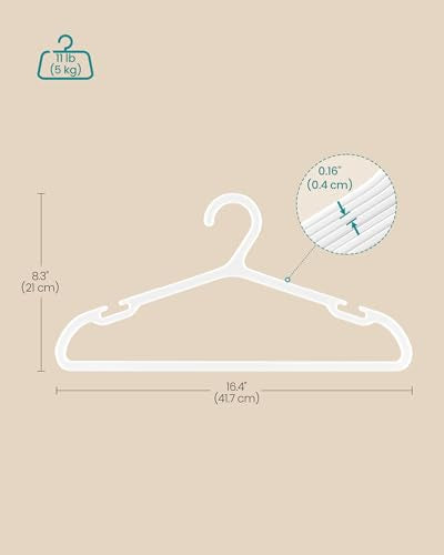SONGMICS Clothes Hangers, Pack of 50, Plastic Hangers, with Wide Shoulder Notches, Space-Saving Coat Hangers, 16.4 Inches Wide, for Closet, Cloud White UCRP010W01