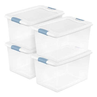 Latching Box with Lids for Home and Office, 64 Qua... (4 Count | Clear | Plastic)
