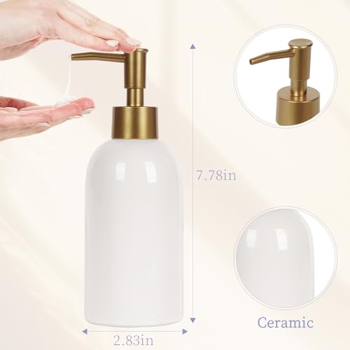 Natheeph 14OZ Soap Dispenser for Bathroom/Kitchen Fill Hand Soap/Dish Soap | Ceramic Soap Dispenser Refillable Shampoo/Lotion/Liquid/Detergent for Bathroom/Kitchen, Soap Pump Dispenser Bottle, 2PC White