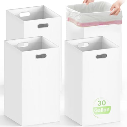 4 Pack 30 Gallon Disposable Trash Cans, 30" H x 14" W x 14" D, White | With Handle, Extra Large, Collapsible, Thick Recycled Cardboard,Recycling Bins for Parties Events Camping