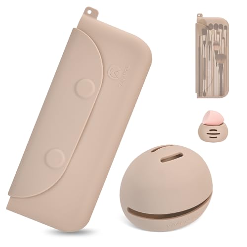 2-In-1 Magnetic Silicone Makeup Brush and Sponge C... (D01:Khaki | Silicone)