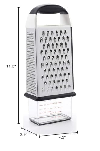 OXO Good Grips 4-Sided Box Grater for Cheese & Vegetables with Container | Stainless Steel Grating Surfaces, Non-Slip Handle, Detachable Container, Cheese, Vegetables, Zesting, Multi Purpose Grater