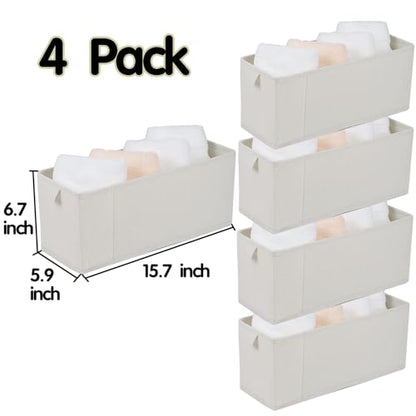 Narrow Fabric Storage Bins, 4 Pack Foldable Storage Baskets for Shelves, Decorative Linen Closet Organizers and Storage, Storage Box Container for Organizing Clothes Toy Pantry Wardrobe Closet