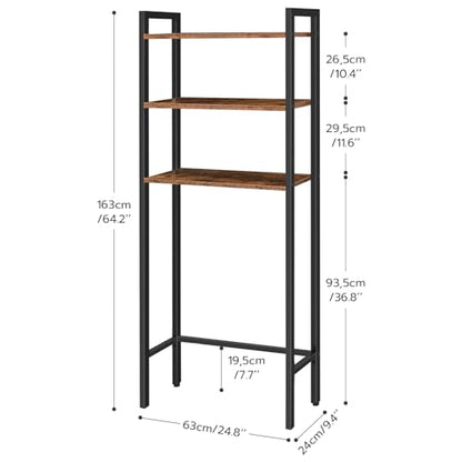 HOOBRO Over The Toilet Storage, 3-Tier Bathroom Organizer Shelf Over Toilet, Freestanding Bathroom Storage Shelves, Space Saver, Easy to Assemble for Room, Rustic Brown and Black BF41TS01