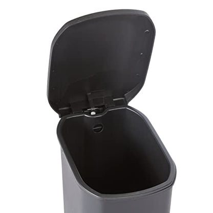 Amazon Basics Compact Plastic Bathroom Trash Can with Soft-Close Lid, Hands-Free Foot Pedal, Removable Inner Bucket, 6L / 1.6 Gallon, Black