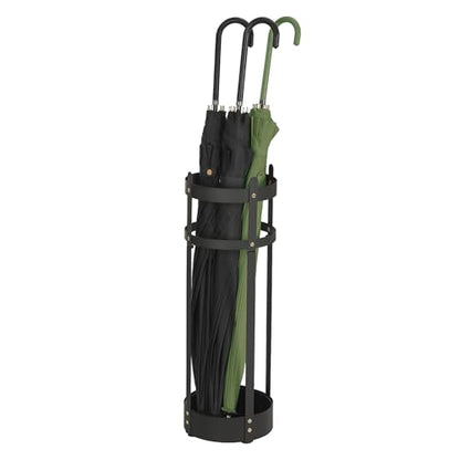 SONGMICS Umbrella Stand, Steel Round Umbrella Holder Rack, 6.9 x 6.9 x 19.3 Inches, with Detachable Drip Tray, for Entryway, Office, Stable, Assembly Required, Matte Black ULUC029B01