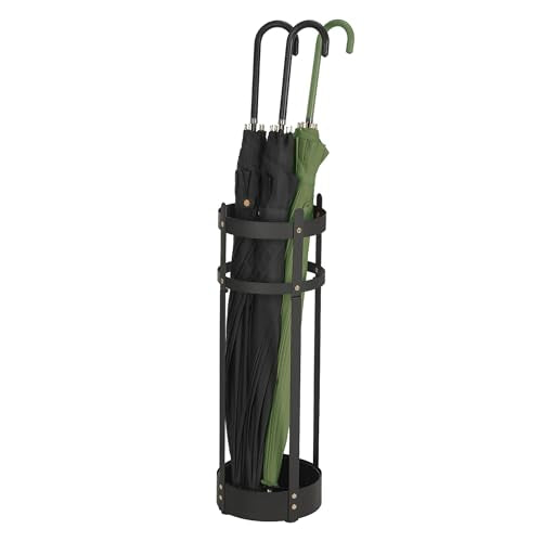 SONGMICS Umbrella Stand, Steel Round Umbrella Holder Rack, 6.9 x 6.9 x 19.3 Inches, with Detachable Drip Tray, for Entryway, Office, Stable, Assembly Required, Matte Black ULUC029B01