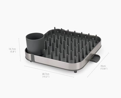 Joseph Joseph Duo Expanding Dish Drying Rack with Removable Silverware Holder, Draining Spout, Stainless Steel