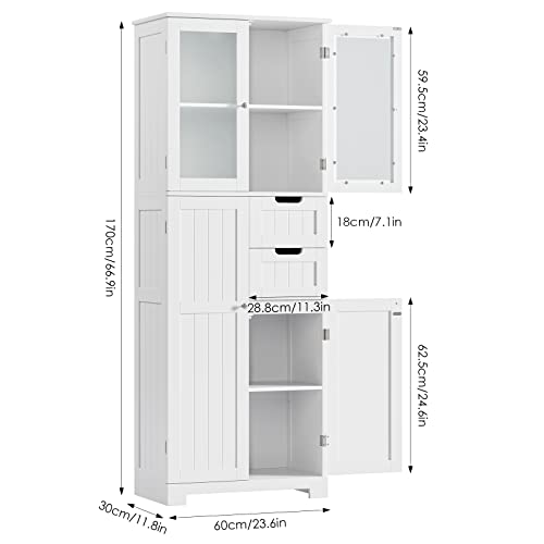 67'' Tall Bathroom Storage Cabinet, Linen Cabinet... (White | Engineered Wood)