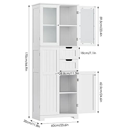 67'' Tall Bathroom Storage Cabinet, Linen Cabinet... (White | Engineered Wood)