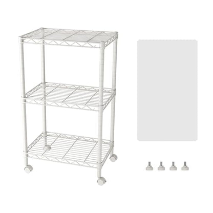 SINGAYE 3 Shelves Storage Shelf Wire Shelving Unit Metal Adjustable Wheels | Small Shelf Storage with Wheels Organizers Closet Unit for Bathroom Laundry Room Kitchen Pantry11.5D x 17.5W x 30.5H White
