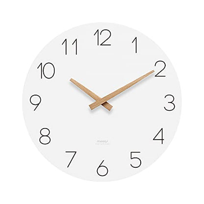 mooas Flatwood Wall Clock, 12" Analog Wall Clock, Silent Non-Ticking | Modern Wall Clocks Battery Operated for Office, Home, Bathroom, Kitchen, Bedroom, School, Living Room